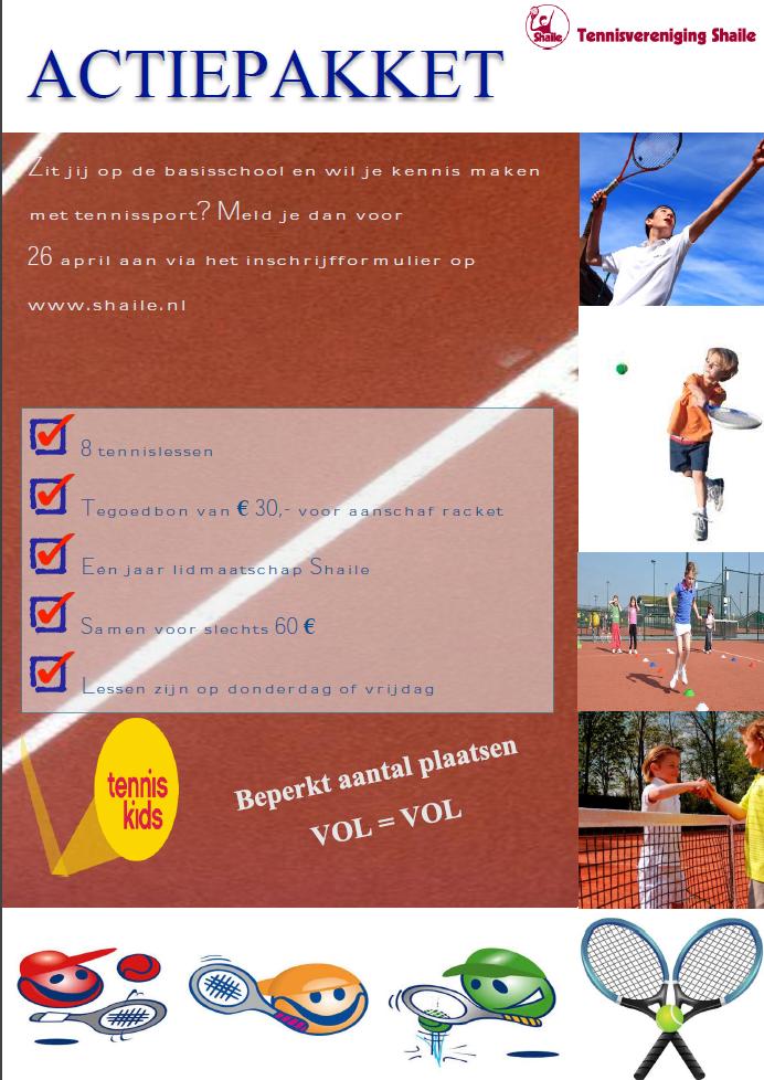 TENNISLESSEN Voor alle kinderen die willen ontdekken hoe leuk tennis is, starten er na de meivakantie nieuwe tennislessen. Je maakt dan gebruik van een speciale actie.