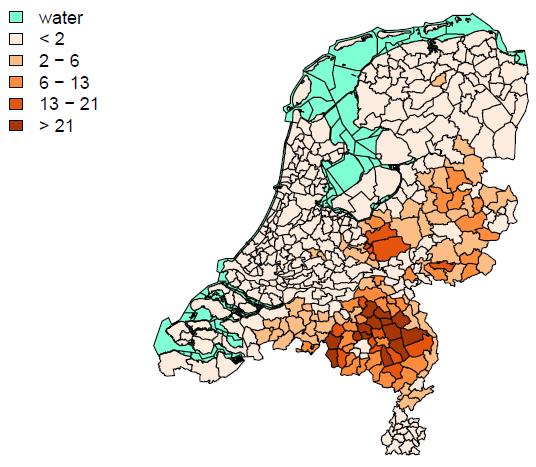 Aantal vleesvarkens per ha cultuurgrond (2013) Jeroen Buysse