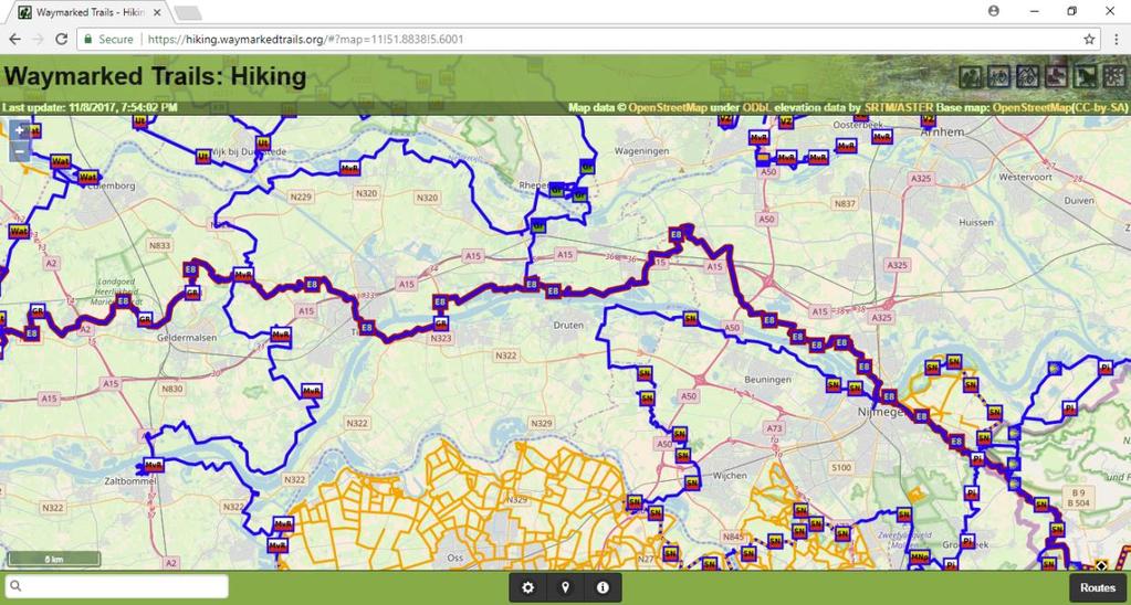 De wandelroutes zijn op waymarkedtrails eenvoudiger te bekijken en op te zoeken dan op openstreetmap. Met behulp van Waymarkedtrails kan je routes vinden, selecteren en GPS-waypoints downloaden.