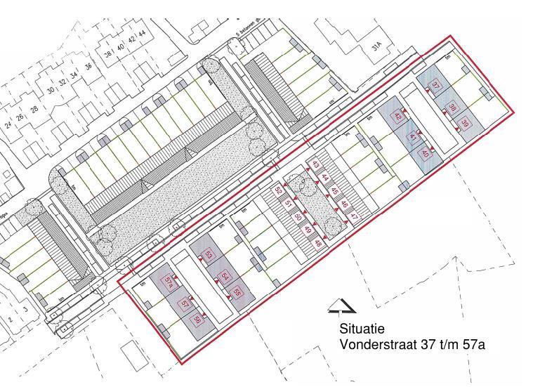 Situatie 22 woningen Vonderstraat 37 t/m 57a Schinnen (Tekening
