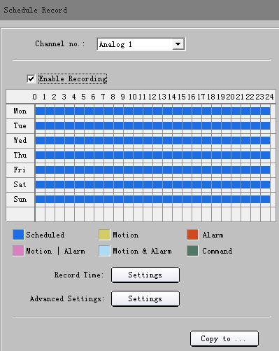 9.1.2 Schema Opname Selecteer om de configuratie interface binnen te gaan. Schakel de opname in door aan te vinken.