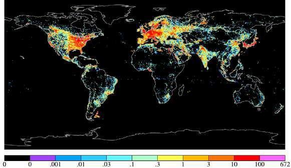 Urban Heat Island effect (stadseffect) Locatie van steden (uitgestraald nachtlicht) Locatie van opwarming