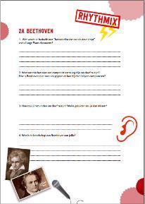 . De leerlingen maken kennis met Beethoven en het leven van een componist. Voorbereiden: Print het werkblad voor de leerlingen, te vinden via deze link. Open op de website les 2a.