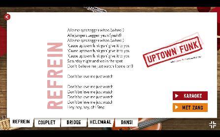 Op de website kun je met de leerlingen het lied stap voor stap instuderen via de knop: Uptown Funk. Het lied is in stukjes opgedeeld door middel van tabbladen.