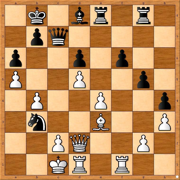 11. Dd2 h5 12. Pge2 Ph7 13. f4? (Ik had het gevoel dat ik een lijn moest openen aangezien de zwarte koning voorlopig geen veilige plek heeft.