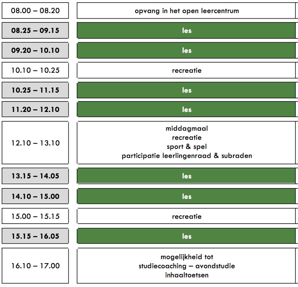 DAGINDELING Tijdens het schooljaar worden er