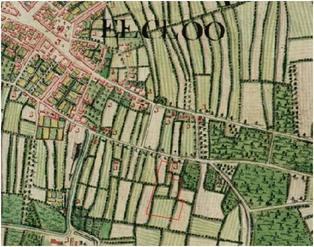 Het archeologisch vooronderzoek aan de uidmoerstraat te Eeklo Fig. 2: Uittreksel uit de Ferrariskaart met situering van het projectgebied. Op de bodemkaart (fig.
