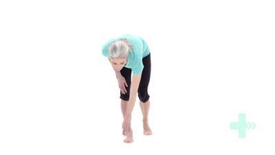 Oefening 5: Voet aantikken in stand Start in een staande positie met uw gewicht op uw aangedane been. Buig uw romp nu naar voren en strek uw andere been naar buiten.