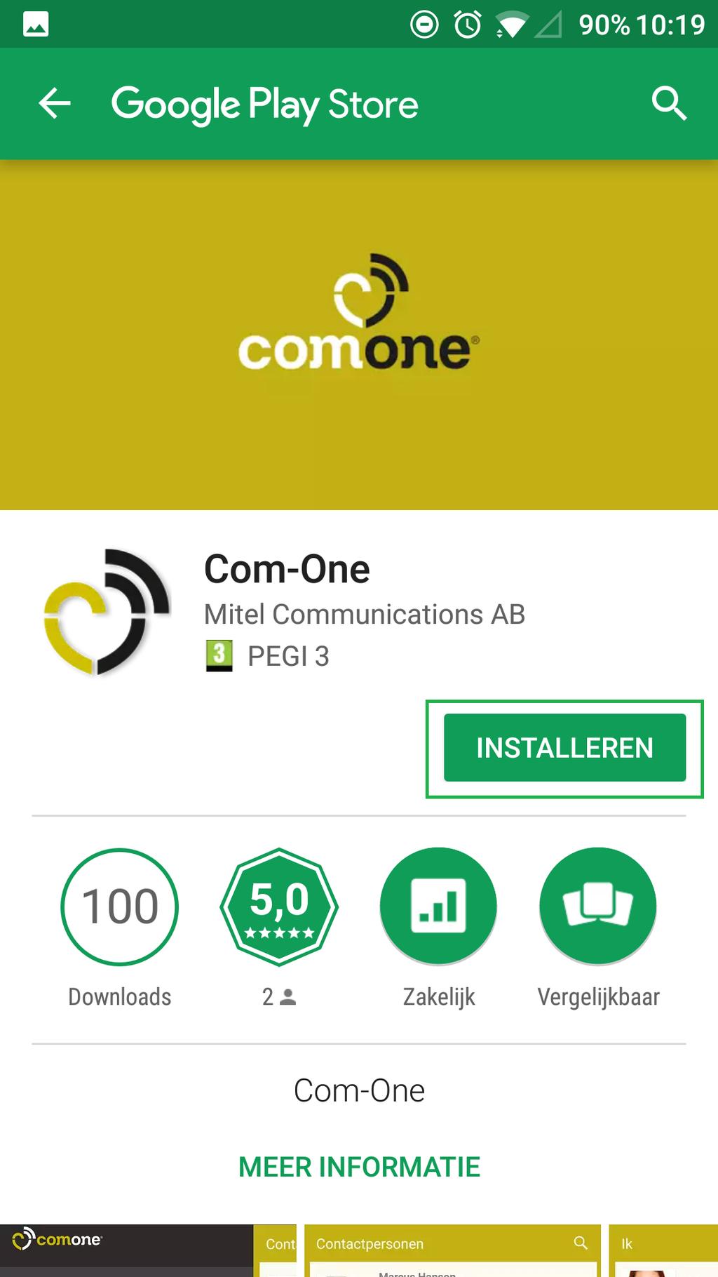 Installatie en Configuratie O m de mobiele app te downloaden en te configureren, volgt u onderstaande stappen: 1. U stuurt een mailtje naar support@com-one.be of belt naar 092/74.02.