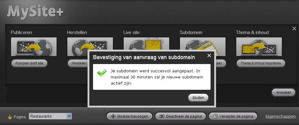 30 minuten wordt uw subdomeinnaam actief