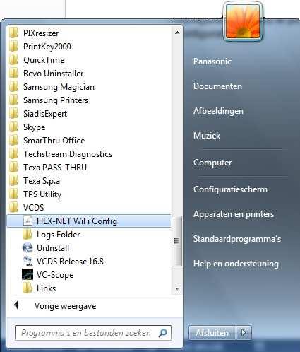 Configuratie van de infrastructure mode via Windows mijn programma s.