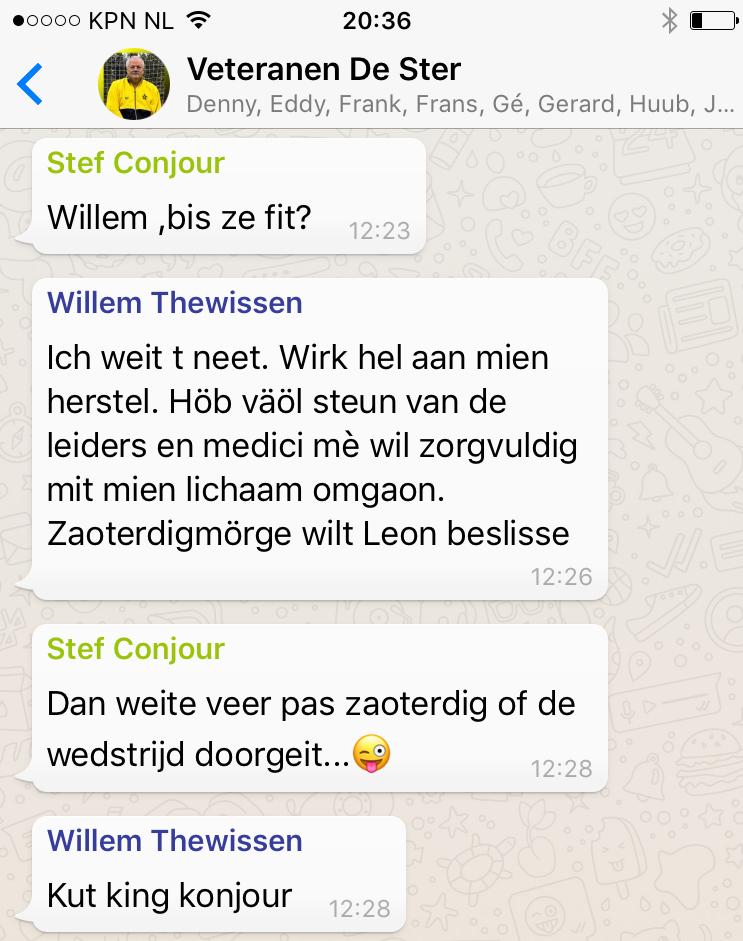Auch topscorer Stef informeerde noa de gezondjheid van Willem.
