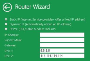 Vul de draadloze parameters in. Het wordt aanbevolen dat u een SSID een eigen naam te geven. Stel een Security type in en vervolgens geef u het wachtwoord op.