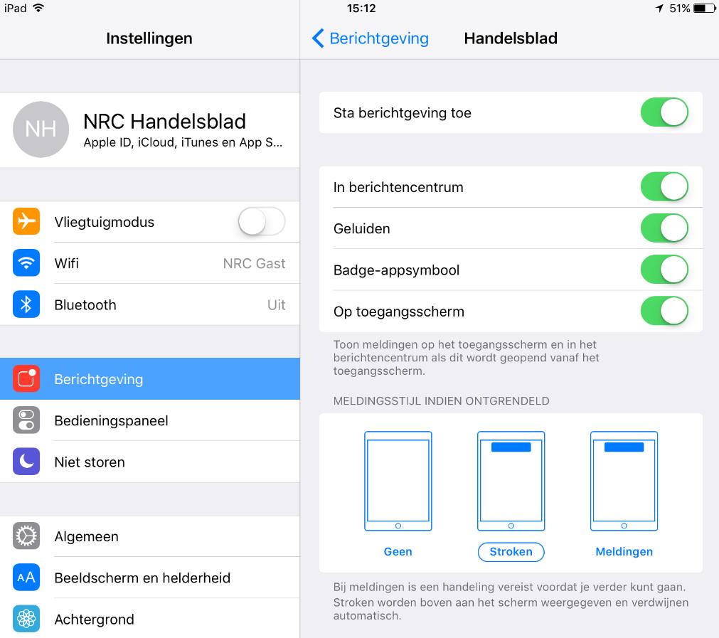 5. Pushberichten Als u berichtgeving inschakelt, stelt de app u door middel van een pushbericht op de hoogte wanneer de nieuwe editie van de krant beschikbaar is.