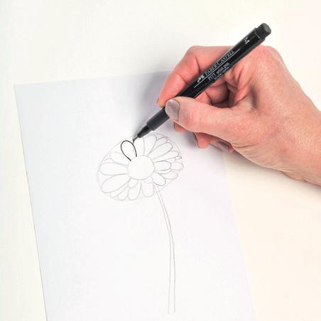 In het midden teken je een kleinere cirkel voor de knop van de bloem. Teken de steel vanuit de knop, met twee gebogen lijnen naar beneden.