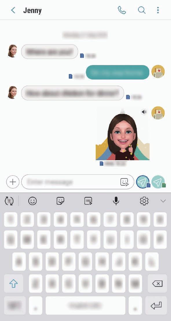 Mijn Emoji-stickers gebruiken tijdens het chatten U kunt Mijn Emoji-stickers gebruiken tijdens een gesprek via