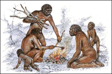 7. Vuur maken De Homo erectus, één van de eerste prehistorische mensen leerde zelf vuur maken. In het begin gebruikte hij vuur dat door de bliksem was ontstaan. Later leerde hij zelf vuur maken.