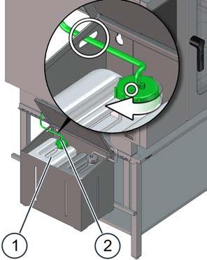 Steek de groene zuigslang (2) voor het glansspoelmiddel ConvoCare op de aansluitnippel van de achterste schotschroefbevestiging (F) en borg