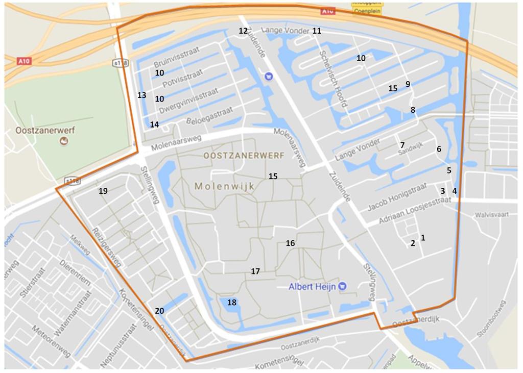Figuur 20: Kaart van het projectgebied Oostzanerwerf met locaties
