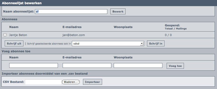 04.5.3 Een abonneelijst bewerken U kunt een lijst gemakkelijk aanpassen door op de bewerkingstool ( onderstaand venster verschijnen. ) achter de lijst te klikken.