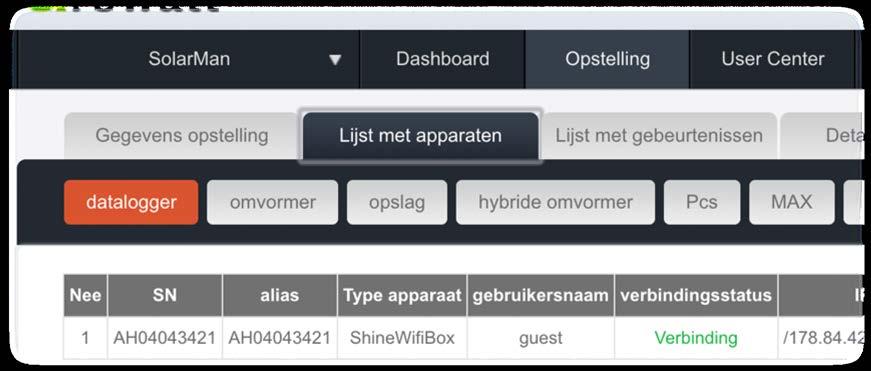 à Lijst met apparaten (device list) à datalogger (datalog.