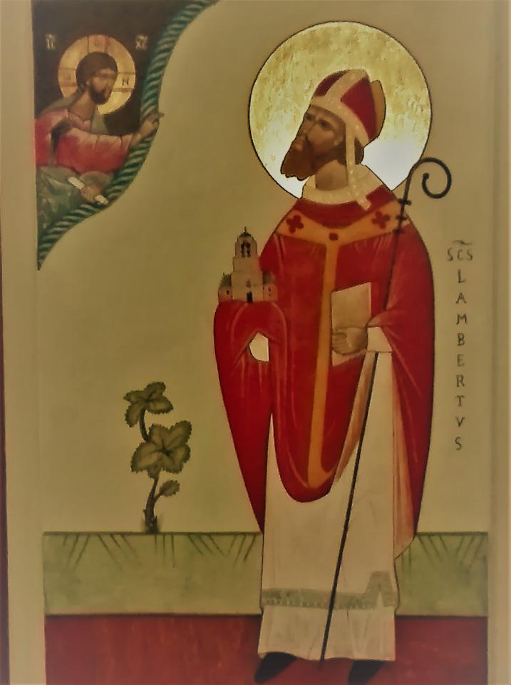 Nieuws uit de geloofskernen Sint Lambertus in Bel Rob Tas een Icoon schilder uit Geel, maakte een mooie icoon van St.-Lambertus, die de kerk van Bel in zijn handen draagt.