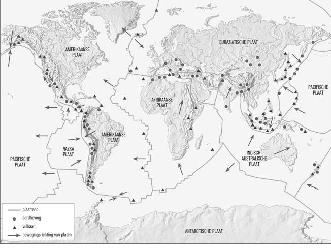 WERELDWIJS 1 VMBO-KGT 6 DE STILLE KRACHT! TUSSENTOETS 2 EN 3 7 Gebruik bron 4. Welke aardplaat schuift naar het noorden? A Amerikaanse plaat. B Pacifische plaat. C Afrikaanse plaat. D Nascaplaat.