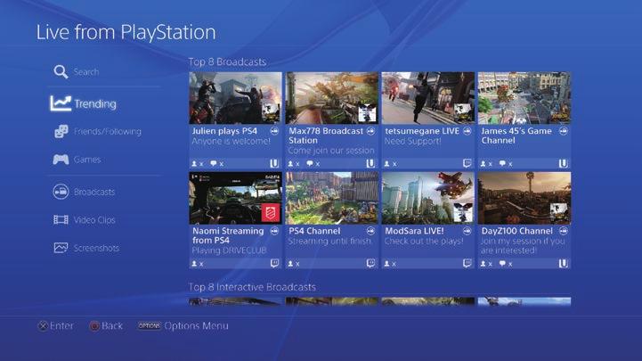 Bekijk gedeelde gameplay Gebruik (Live van PlayStation) om uitzendingen, videoclips of screenshots te bekijken die door andere spelers zijn gedeeld.