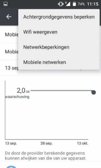 Praktijk Energietips voor de smartphone: Android aan banden verstopt bij 'Instellingen / Accounts' in het menu (3 puntjes) rechtsboven.