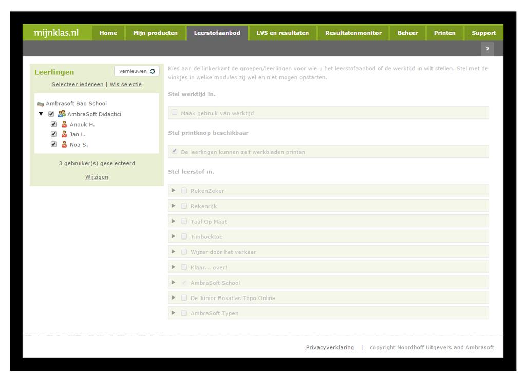 Leerstof instellen U kunt de leerstof instellen per groep, leerling of groepje leerlingen met hetzelfde niveau. Stap. Selectie van leerlingen.