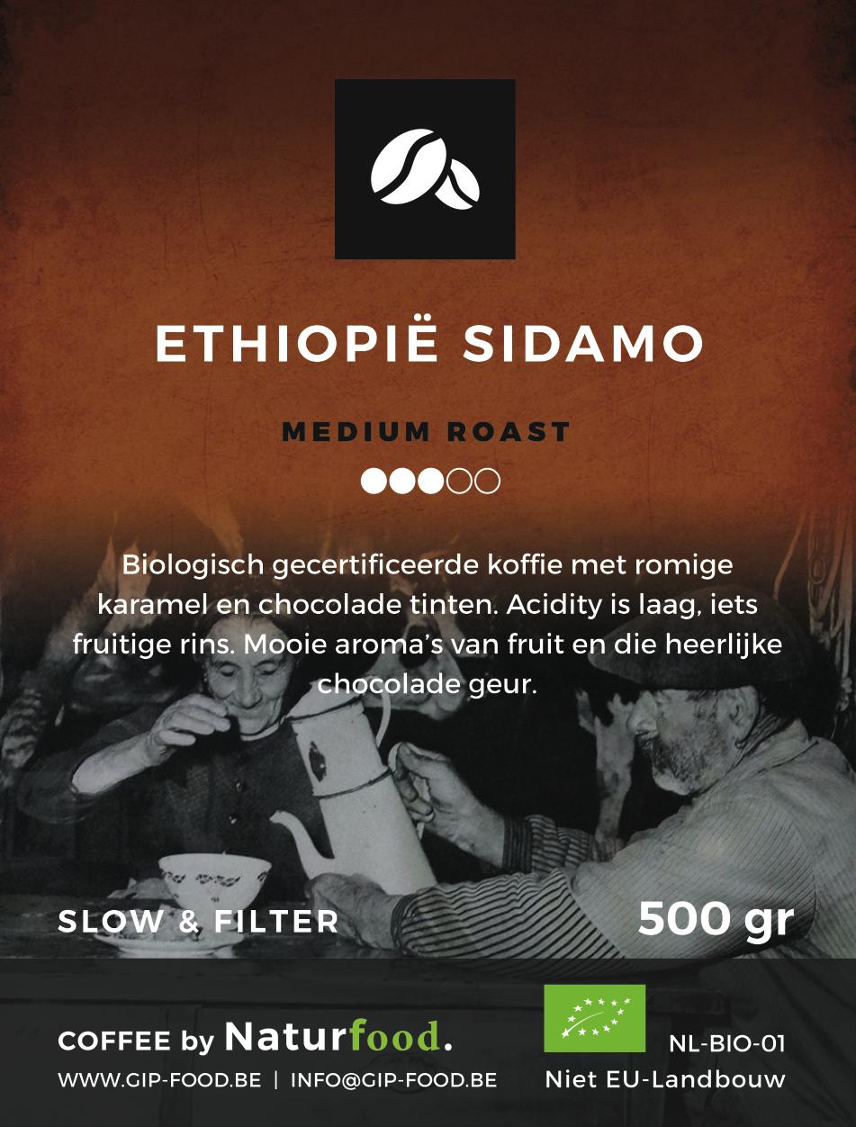 Ethiopië Sidamo Ethiopië Sidamo biologisch - Private Label met hersluitbare strip 100% ARABICA 500 gr - 10,25 Deze koffie van de Sidama Coffee Farmers Cooperative Union is van een coöperatie met 70.