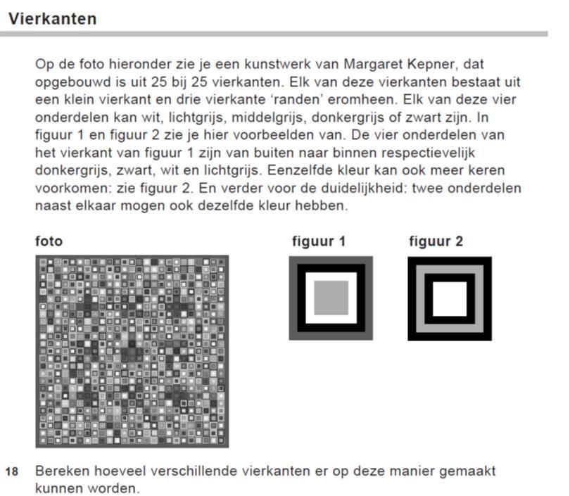 De pgave Vierkanten (piltexamen 2013, 1e tijdvak) is een illustratie van