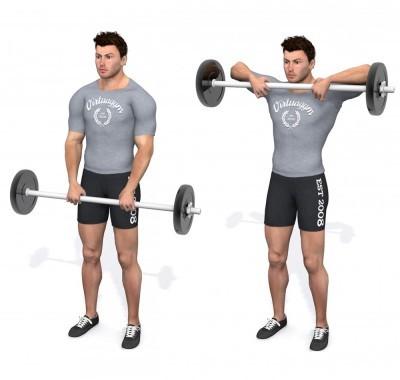 Upright row - Barbell Midden schouders - Bovenrug, Voorkant schouders, Biceps 15 x kg 15 x kg 15 x kg
