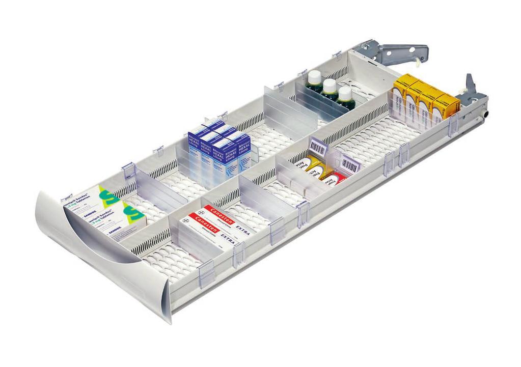 Fama GX perfect georganiseerd door optimale benutting van de ruimte. Fama GX schuifladen zijn ideaal voor het systeisch en plaatsbesparend opslaan van geneesmiddelen.