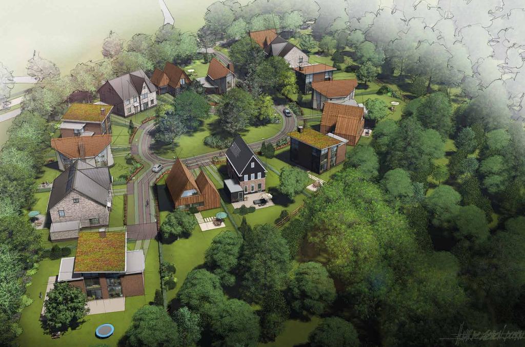 aanbod van huizen in het laar Er komen 12 vrijstaande huizen, gebouwd op zelfbouwkavels en 6 boshuizen in de vorm van