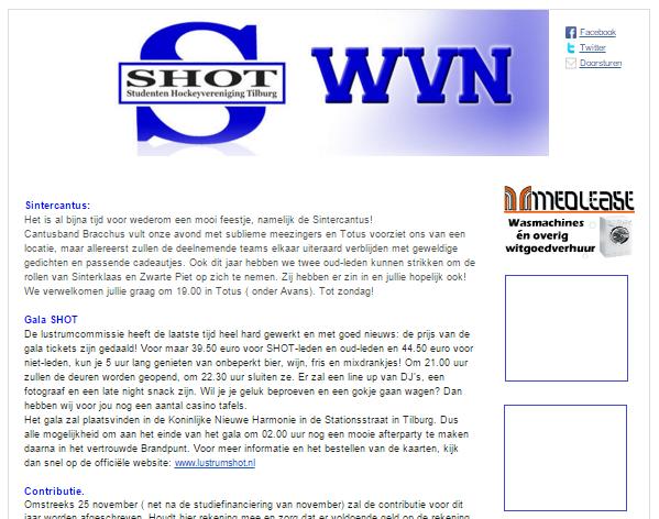 Wekelijkste digitale nieuwsbrief (WVN) Uw bedrijfsnaam en/of logo verschijnt met een link (zie blauw vierkant afbeelding) in het digitale wekelijkse vereniging nieuws, dat via de mail wordt verspreid