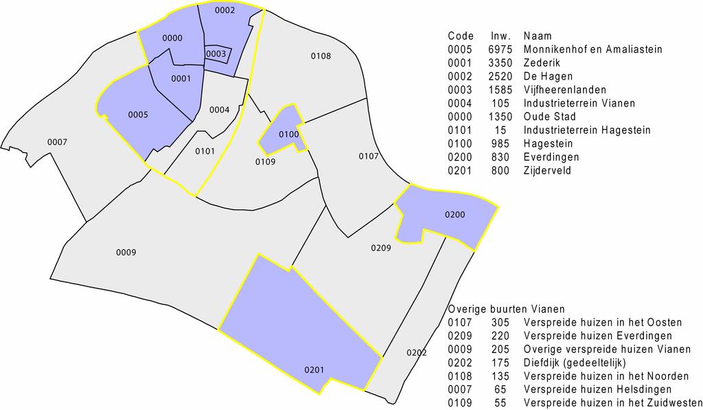 Bijlage II Buurtindeling en afbakening kernen In deze bijlage staan per gemeente de buurten met het aantal inwoners. Code is de unieke buurtscore binnen de gemeente, Inw. Is het aantal inwoners.