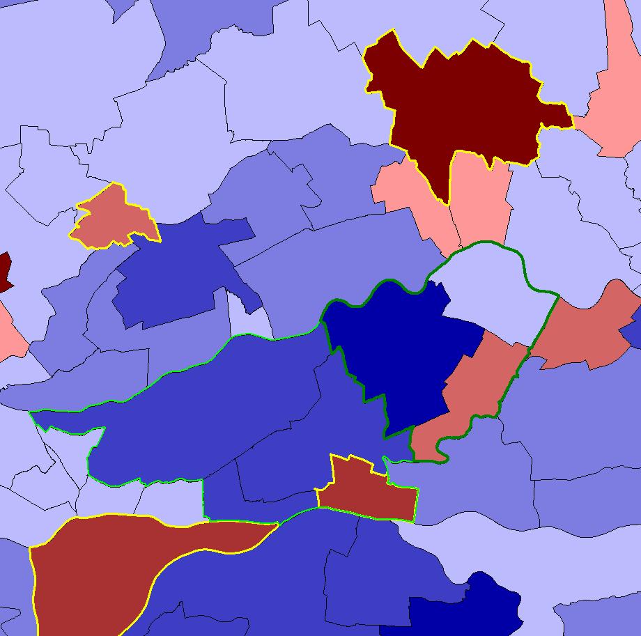 Figuur 3.12 Aandeel herkomstgroepering in gemeente, 1996 en 2014 % 95.6 of meer 94.1 tot 95.6 90.5 tot 94.1 83.
