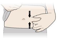 Straktrekken Trek de huid goed strak door uw duim en vingers in tegengestelde richting te bewegen zodat een gebied van ongeveer 5 centimeter breed
