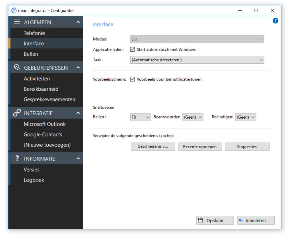 4 Configuratie Via het hoofdmenu onder Configuratie kunt u dean integrator instellen en beheren naar uw eigen voorkeur. 4.