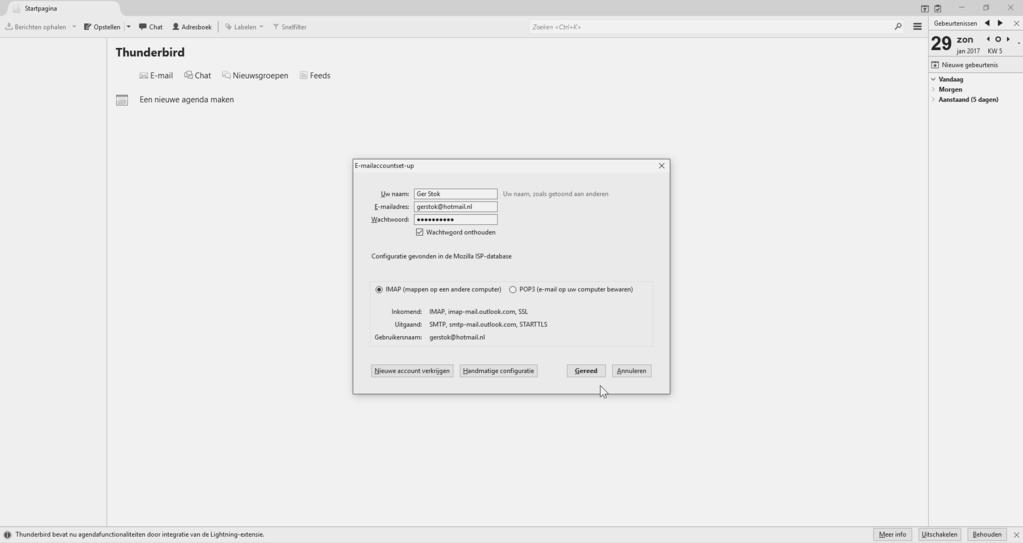 Account aanmaken in Thunderbird (3) Vul de gegevens in.