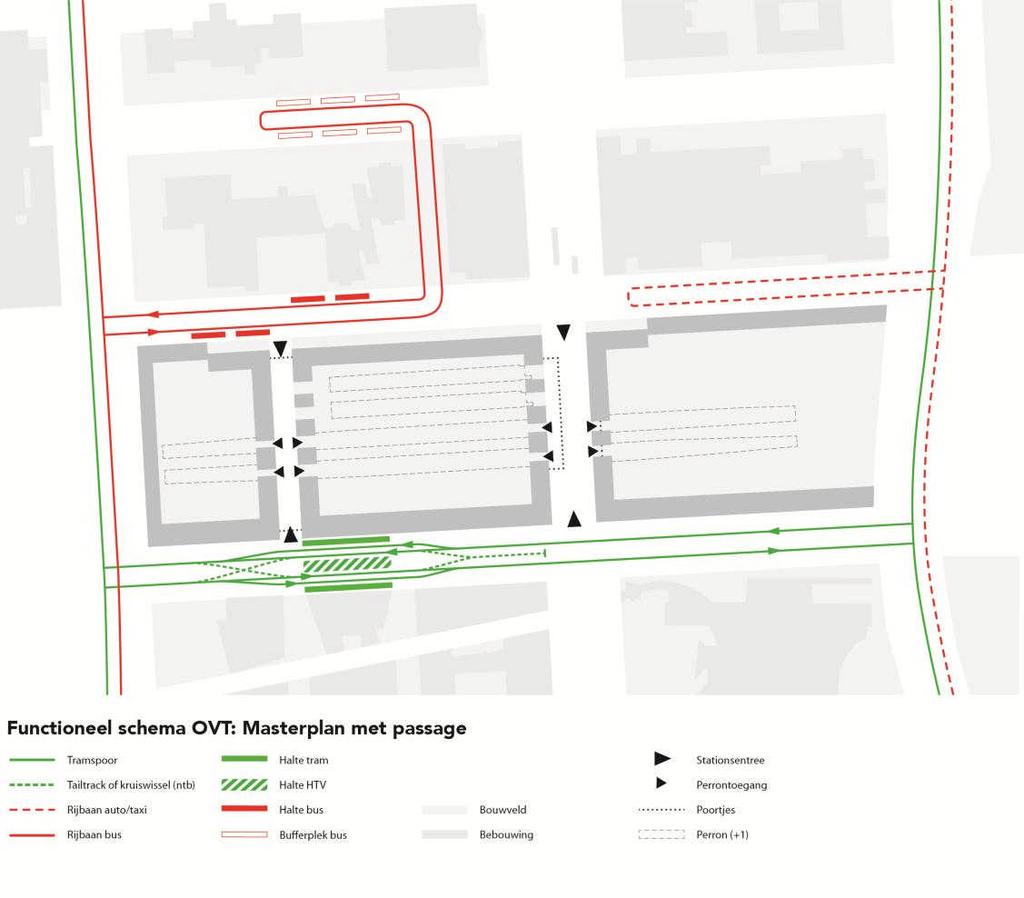Schematische weergave van bus en tramstation in Masterplan Zuidasdok B.