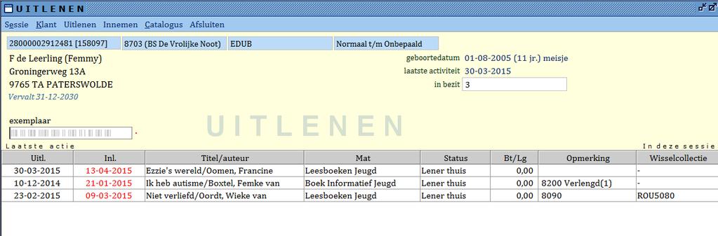 Klik op een kolom om een andere sorteervolgorde te kiezen. Dubbelklik op een regel voor meer details of gebruik de rechtermuisknop voor meer info over het exemplaar.