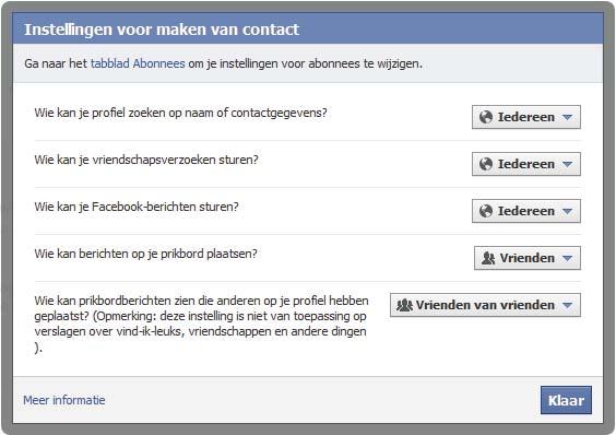 Instellingen voor het maken van contact Een tweede optie is bepalen hoe je contact wilt maken met mensen die je kent.