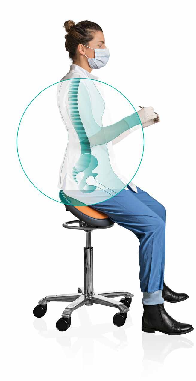 De Score Dental zadelkruk heeft drie belangrijke voordelen: 1 De natuurlijke rechte zithouding voorkomt rug- en nekklachten Traditionele werkstoelen laten slechts een beperkte heuphoek toe.