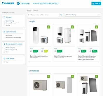 Ondersteunende tools Heating Solutions Navigator HSN levert de beste oplossing voor het huis van uw klant: De gebruiksvriendelijke interface toont het ruime gamma met beschikbare