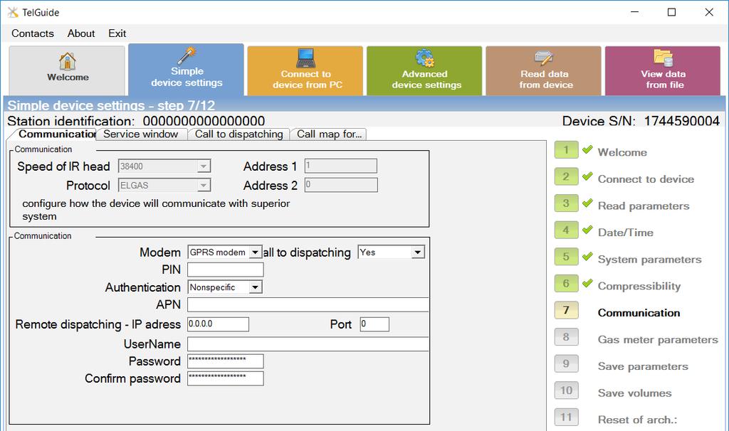 3.3.4 Stap 7 Communication De stap communicatie maakt het mogelijk diverse communicatie instellingen te doen. Er zijn 4 tabbladen beschikbaar (zie uitleg 3.1).