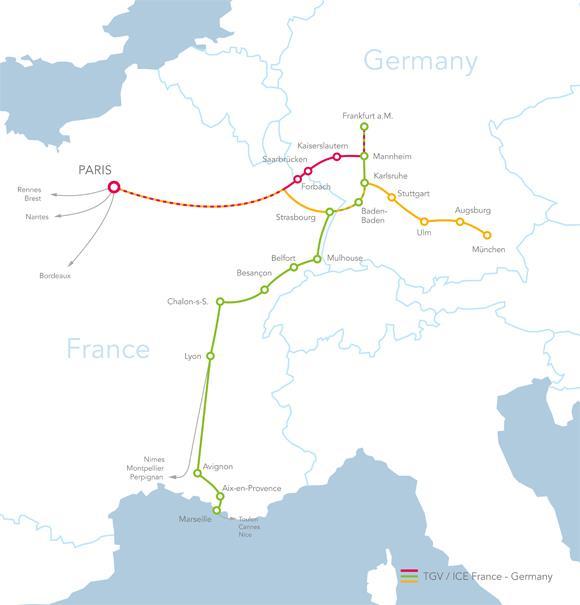 3u09 5 treinen per dag Parijs - Frankfurt 3u51 7 treinen per dag