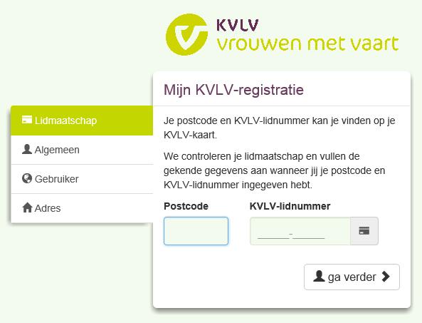 1. LIDMAATSCHAP: Vul je postcode en KVLV-lidnummer in. Dit vind je op je KVLV-lidkaart. Ben je mantelzorger dan kan je dit aanvinken. Klik op ga verder.