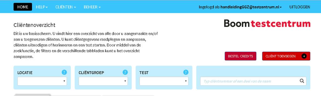 Vul de gegevens van de cliënt in en voeg de cliënt indien gewenst toe aan een reeds bestaande locatie en/of cliëntgroep. U kunt alvast de test toevoegen die u bij deze cliënt wilt gaan normeren.